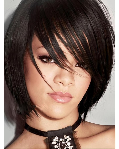 Affordable Black Straight Chin Length Rihanna Wigs