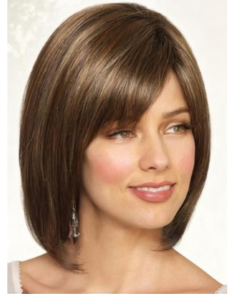 Popular Brown Chin Length Straight Wigs For Cancer