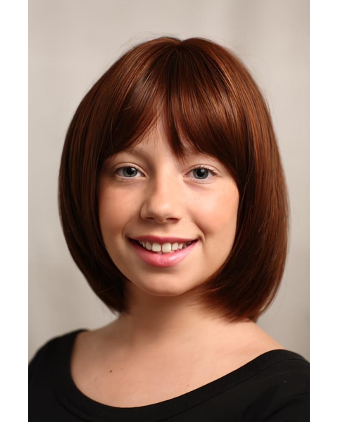 Fashionable Auburn Straight Chin Length Kids Wigs