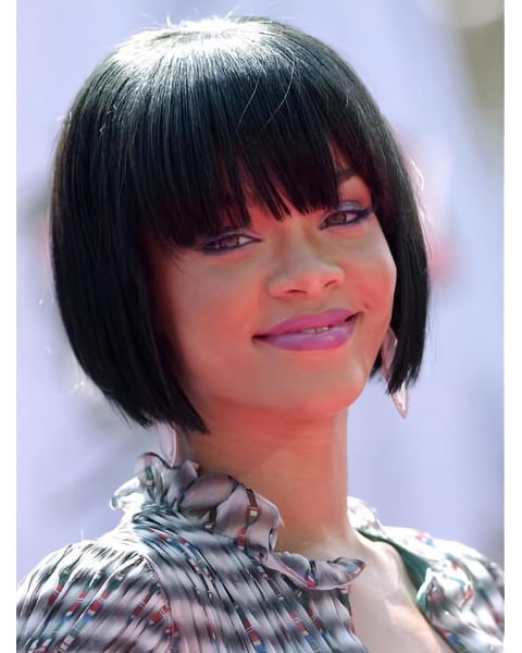 Amazing Black Straight Chin Length Rihanna Wigs