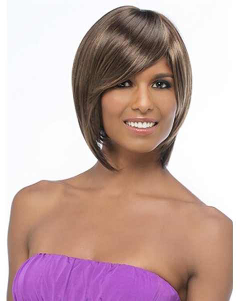 Impressive Brown Straight Chin Length African American Wigs