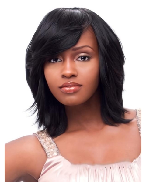 Black Straight Synthetic Medium Wigs