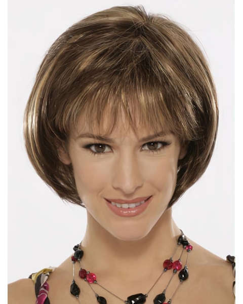 Ideal Brown Straight Chin Length Bob Wigs