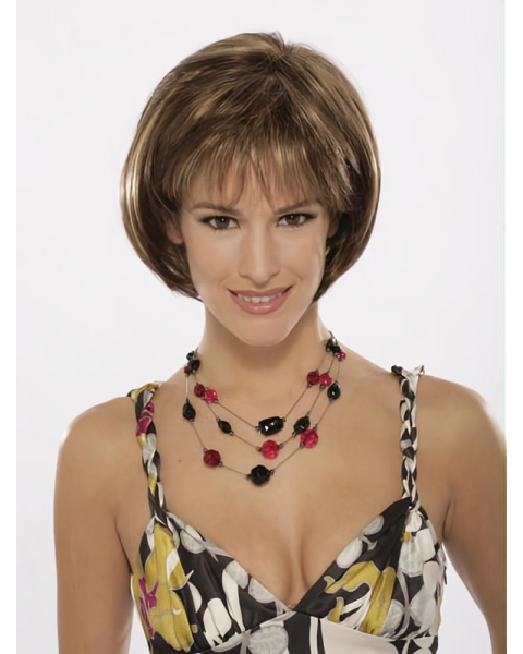 Ideal Brown Straight Chin Length Bob Wigs