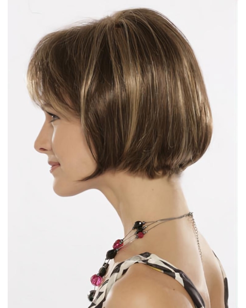 Ideal Brown Straight Chin Length Bob Wigs