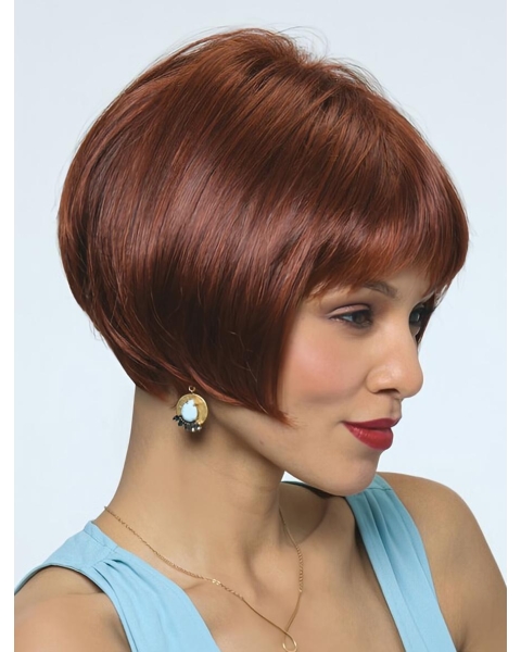 Refined Red Straight Chin Length Bob Wigs