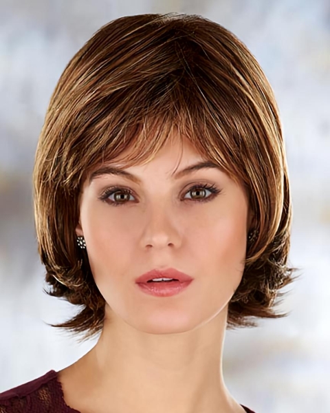 Brown Sassy Straight Synthetic Medium Wigs