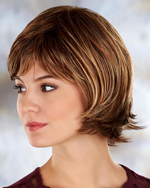 Brown Sassy Straight Synthetic Medium Wigs