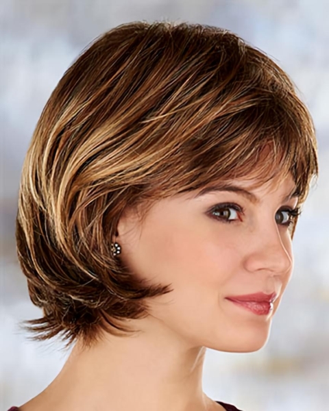 Brown Sassy Straight Synthetic Medium Wigs