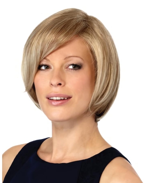 Elegant Blonde Monofilament Chin Length Wigs For Cancer