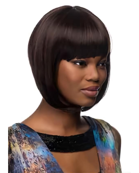 Trendy Black Straight Chin Length African American Wigs