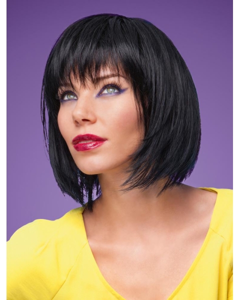 Stylish Black Monofilament Chin Length Bob Wigs