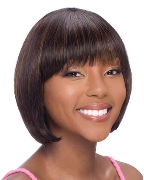 Refined Auburn Straight Chin Length African American Wigs