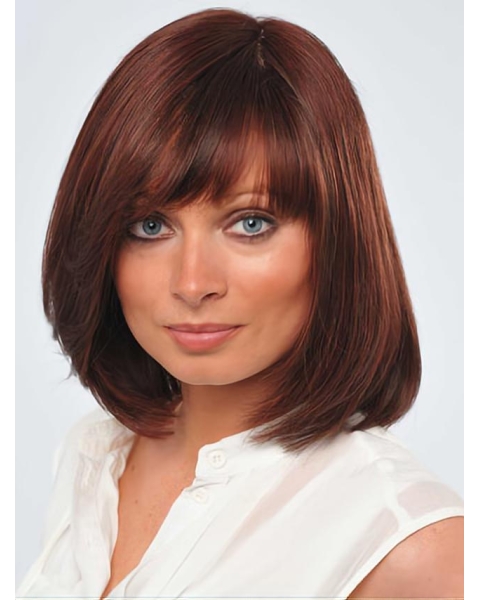 Good Red Monofilament Chin Length Full Lace Wigs For Cancer