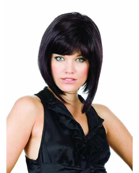 Suitable Black Straight Chin Length Bob Wigs