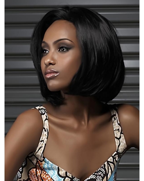 Black Straight Synthetic Mature Medium Wigs