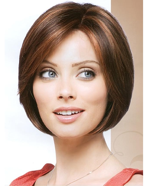 Soft Auburn Straight Chin Length Bob Wigs