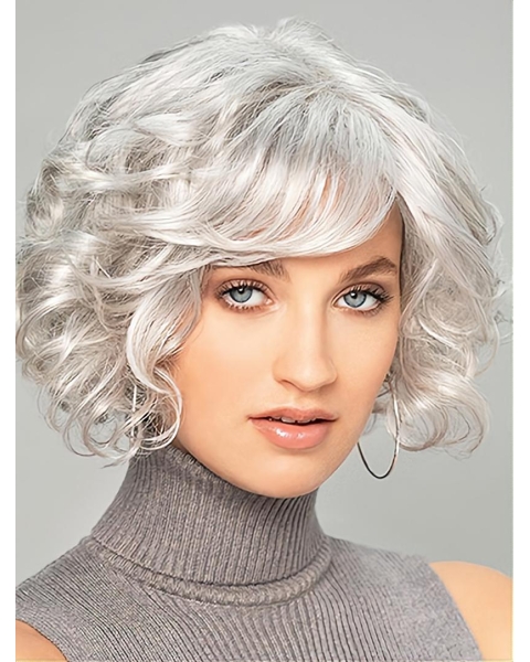 10" Chin Length Curly Capless Platinum Blonde Great Bob Wigs