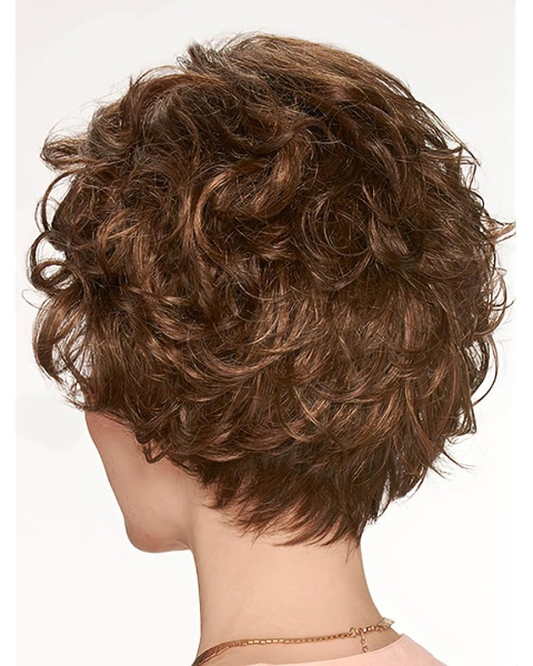 Chin Length Monofilament Brown Curly 10" Synthetic Beautiful Medium Wigs