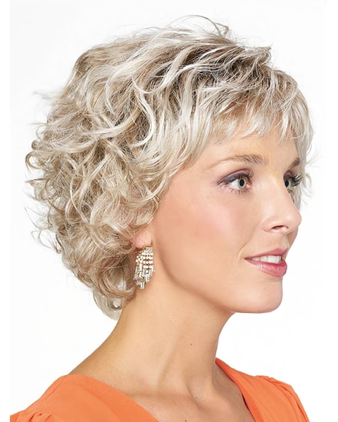 Blonde Curly Chin Length Bobs Monofilament Wigs For Ladies