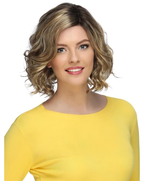 Blonde Stylish Curly Chin Length Synthetic Bob Wigs