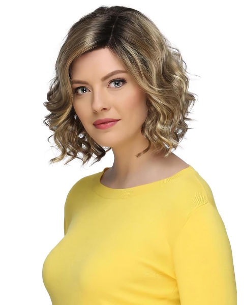 Blonde Stylish Curly Chin Length Synthetic Bob Wigs