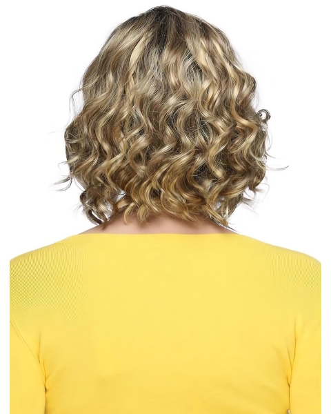 Blonde Stylish Curly Chin Length Synthetic Bob Wigs