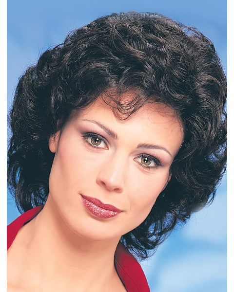 Synthetic Chin Length Curly Black Soft Classic Wigs