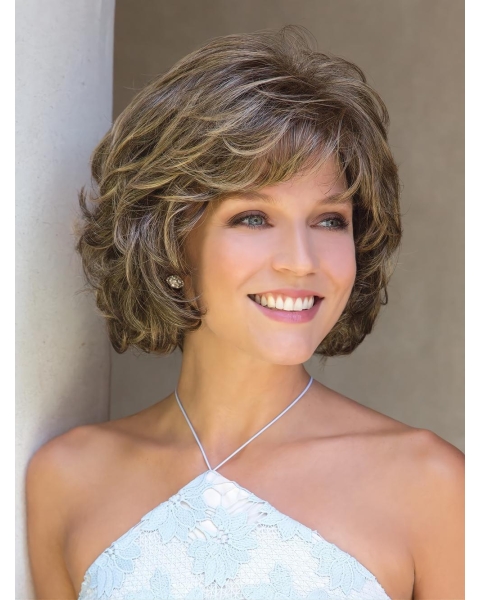 Brown Chin Length Curly Synthetic Wigs