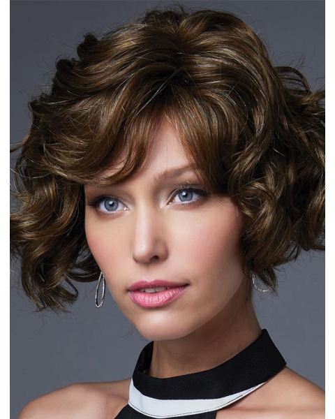 Brown 10" With Bangs Chin Length Incredible Monofilament Wigs