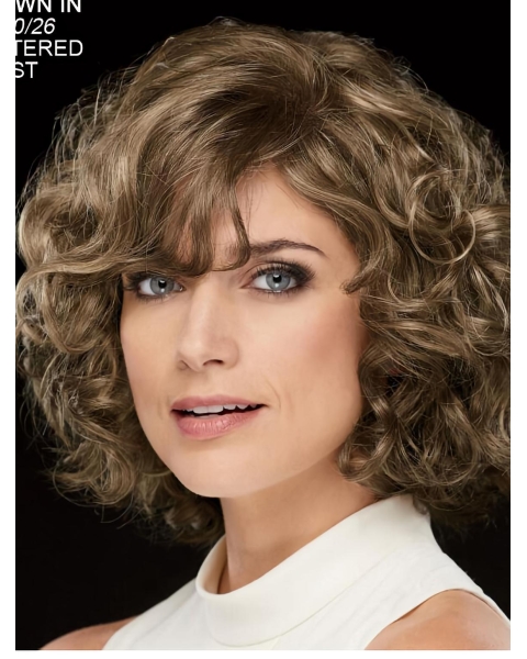 Curly Brown Chin Length 10" Stylish Classic Wigs