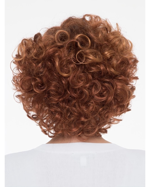 Curly Auburn With Bangs Mono Natural Looking Synthetic Lace Wigs