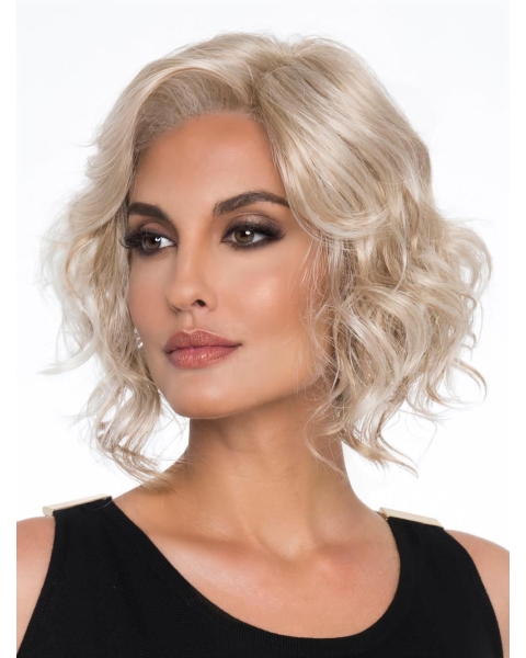 12" Curly Platinum Blonde Monofilament Wig Without Bangs