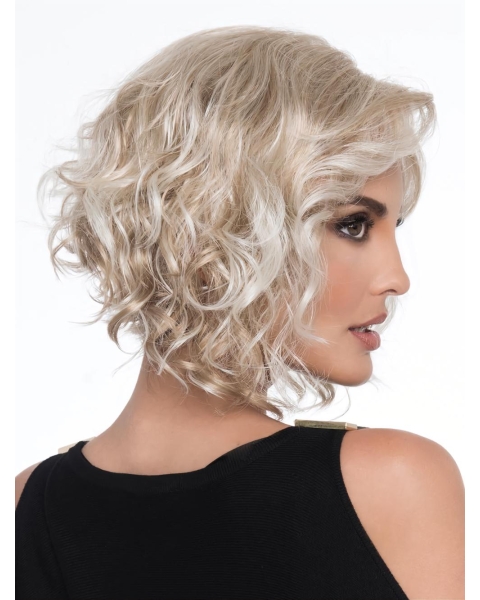 12" Curly Platinum Blonde Monofilament Wig Without Bangs