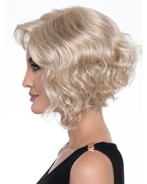 12" Curly Platinum Blonde Monofilament Wig Without Bangs