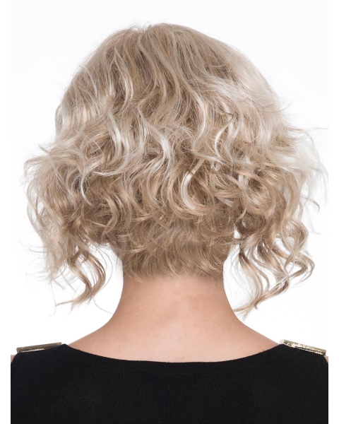 12" Curly Platinum Blonde Monofilament Wig Without Bangs