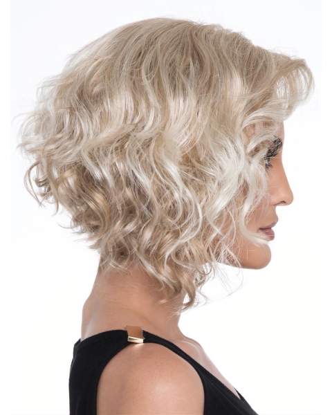 12" Curly Platinum Blonde Monofilament Wig Without Bangs