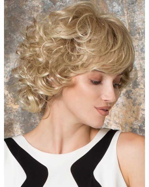 Fabulous Curly Design Chin Length Blonde Layered Wigs