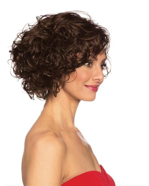 Ideal Chin Length Curly Brown Classic Wigs