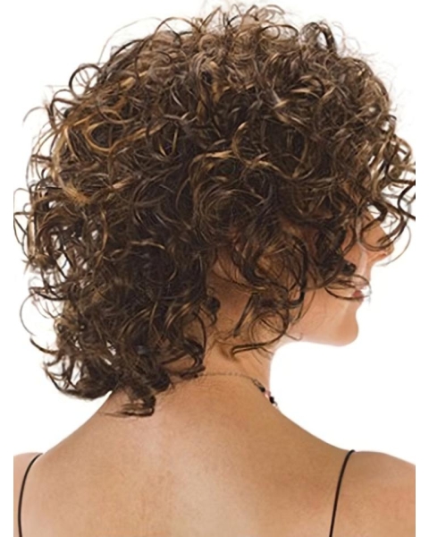 Designed Brown Curly Chin Length Synthetic Wigs