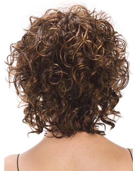 Designed Brown Curly Chin Length Synthetic Wigs