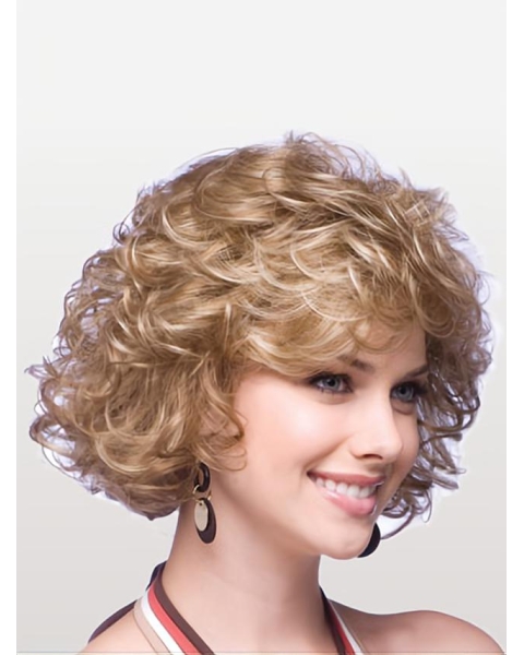 Designed Blonde Curly Chin Length Classic Wigs