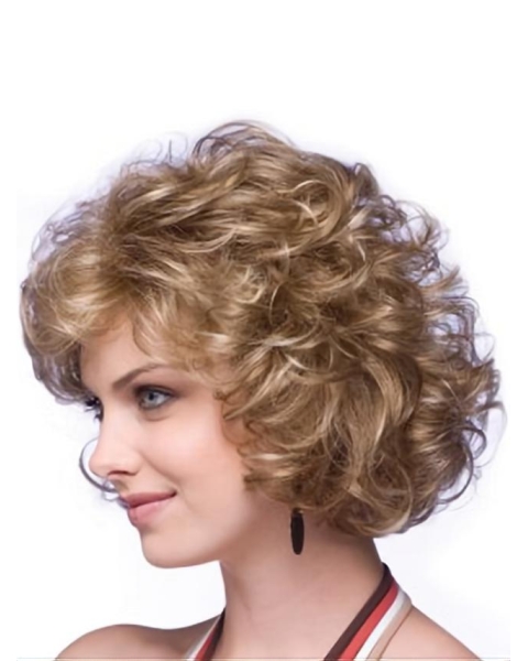 Designed Blonde Curly Chin Length Classic Wigs