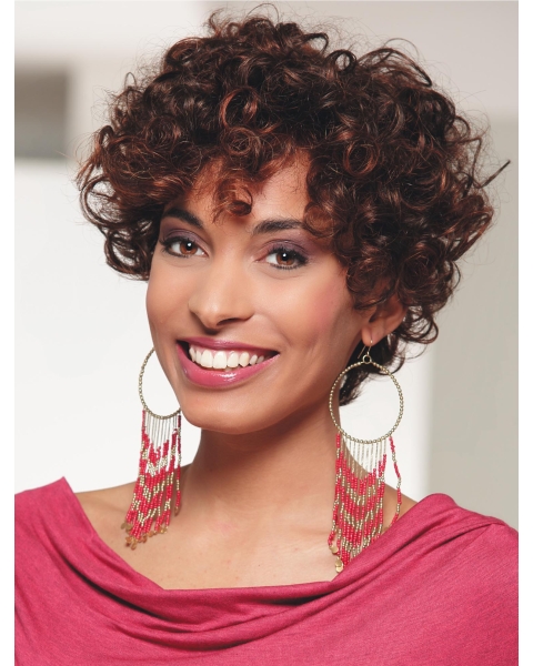 Fabulous Auburn Chin Length Curly With Bangs New Design Wigs