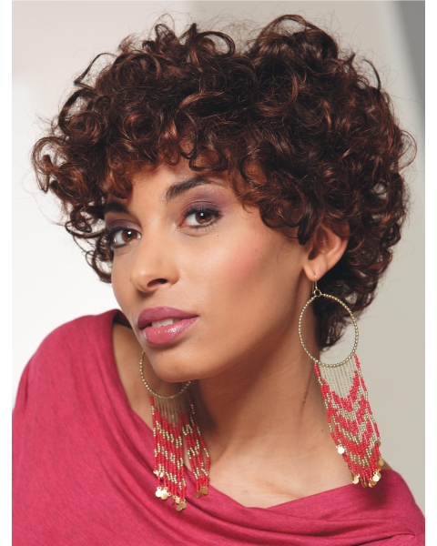 Fabulous Auburn Chin Length Curly With Bangs New Design Wigs