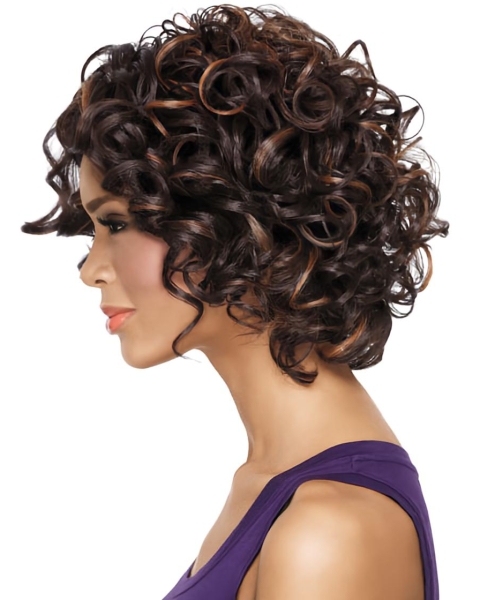 Good Brown Curly Chin Length African American Wigs