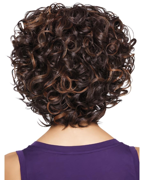 Good Brown Curly Chin Length African American Wigs