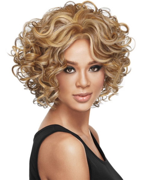 Good Brown Curly Chin Length African American Wigs