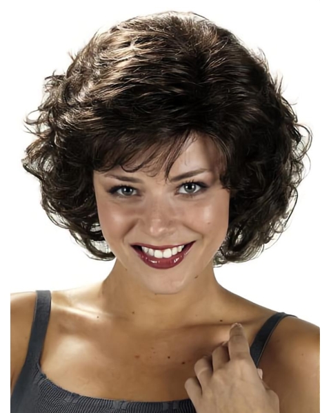 Sleek Black Curly Chin Length Classic Wigs