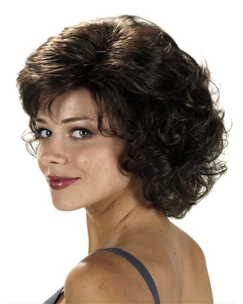 Sleek Black Curly Chin Length Classic Wigs